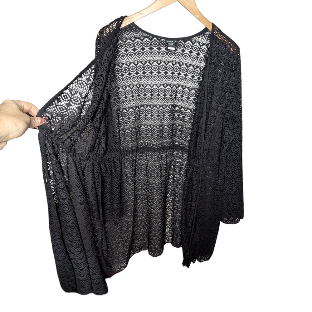 Torrid Size 2 Black Open Knit Lace Kimono Cardigan Swim Cover Up - Picture 3 of 12